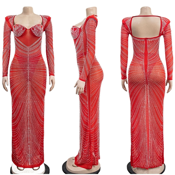 Rhinestones maxi Dress new size L Strech Material with panty liner. - Picture 4 of 7